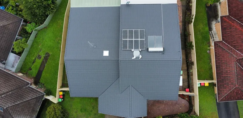 Aerial view of a fully restored metal roof in the Northern Rivers